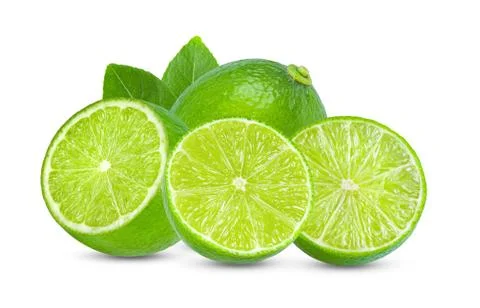 Lime with leaf isolated on white background Stock Photos