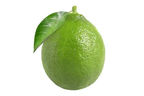 Lime with leaf on isolated white background Stock Photos