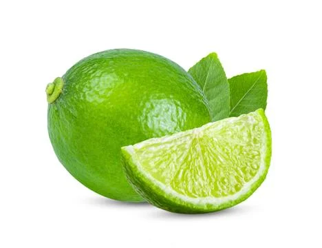 Lime with leaf isolated on white Stock Photos