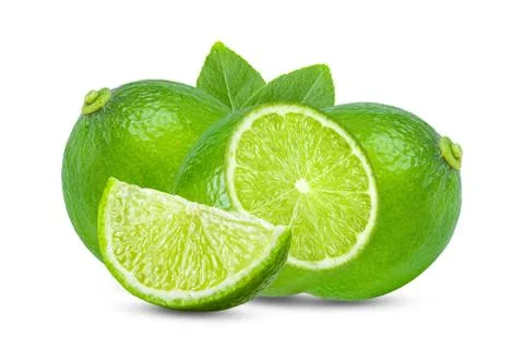Lime with leaf isolated on white Stock Photos