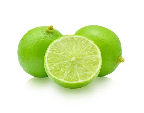 Lime with leaves isolated on white background Stock Photos
