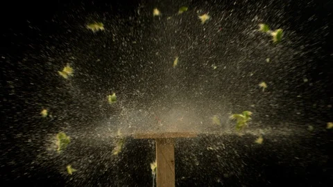 Lime Lemon Explosion Burst in Black Background in Slow Motion High Speed Stock Footage 86320501