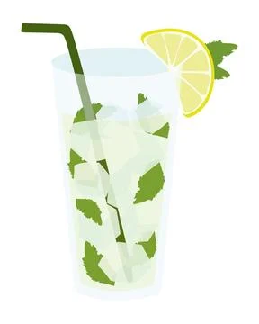 Lime Lemonade, Flat style Vector illustration. Cartoon Summer Beverage with stra Illustrazione stock