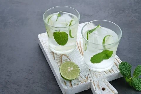 Lime Lemonade with mint leaf.  Stock Photos