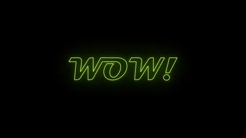 Lime neon glowing wow exclamation outline text overlay black background 4k Vídeos de archivo 345155056