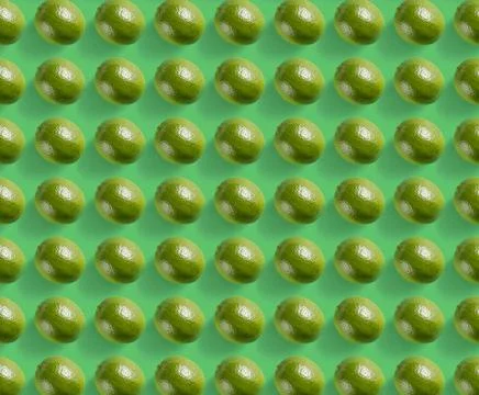 Lime pattern with hard shadow on a green background, top view. Stock Photos