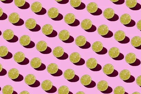 Lime pattern on a pink background. Pop art design, creative citruses. Yellow Stock Photos
