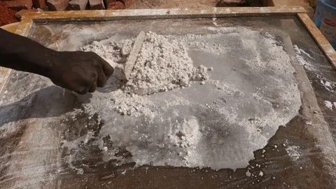 Lime plaster mix for restoration of old monument Stock Footage 83655432