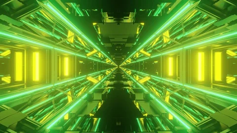 Lime rectangulary trip into the infinity bright light - 3D animated tunnel Vídeos de archivo 129806951