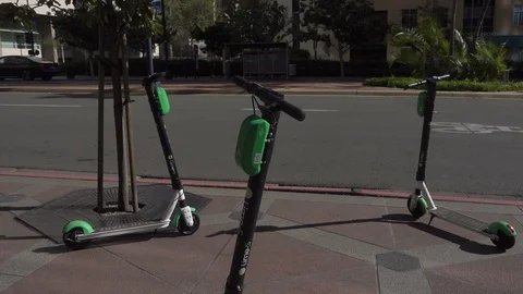 Lime S dockless electric scooters, San Diego, California, USA Stock Footage 110366691
