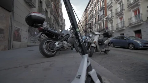 Lime s electric sharing scooter parked Stock Footage 97498059