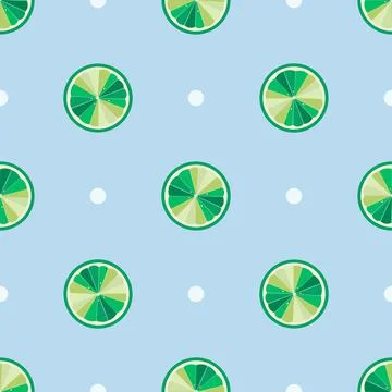 Lime Seamless Vector Pattern Tile. Green Limes Cut in Half into Round Slices 스톡 일러스트