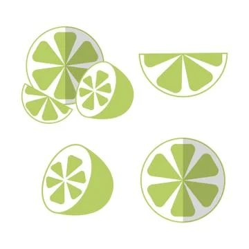 Lime set halved and sliced pieces in flat style with shadow Stock Illustration