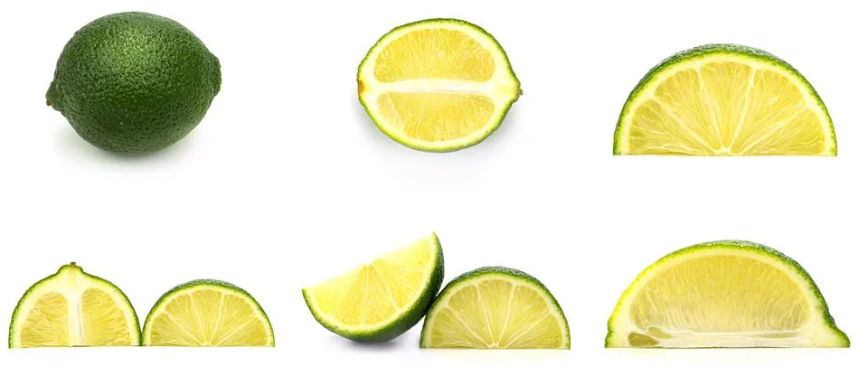 Lime set on a white background. Macro photo. Stock Photos