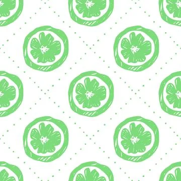 Lime slice seamless pattern with argyle green on white. Citrus fruit repeat Stock Illustration