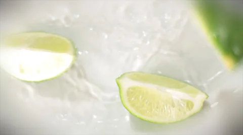 Lime Slices Falling Into Water - Slow Motion Stock Footage 36768554