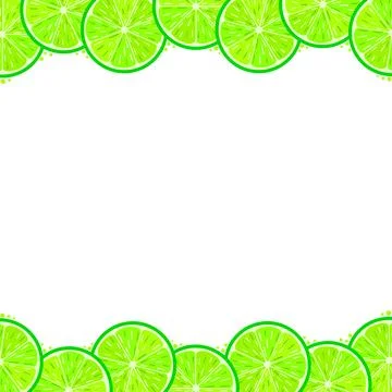 Lime slices frame background with green citrus fruit circles in flat style... Stock Illustration