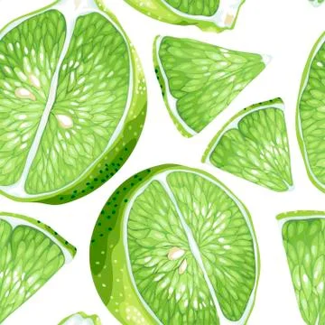 Lime slices in seamless vector realistic pattern Stock Illustration