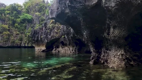 Lime Stone Rocks At Big Lagoon in El Nido, Palawan Video stock 228667435