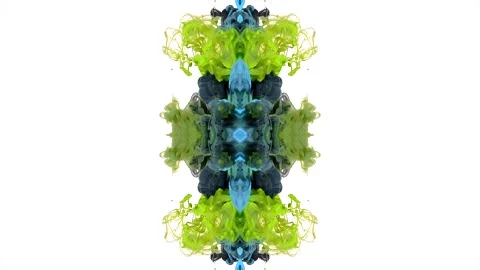 Lime, teal and dark ink stack into a mirrored biotech idol on white Stock Footage 338103609