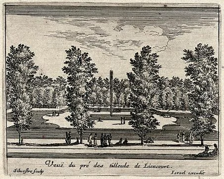 The lime tree park at Liencourt. Etching by I. Silvestre. Stock Illustration