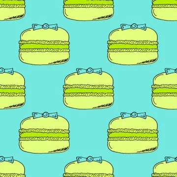 Lime Yellow Hand-drawn Macarons Pattern on Blue Background Stock Illustration