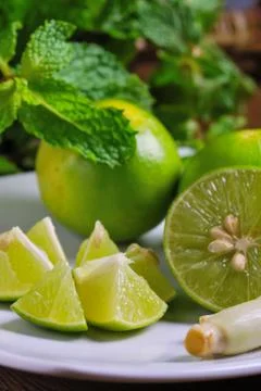 Limes and mint Stock Photos