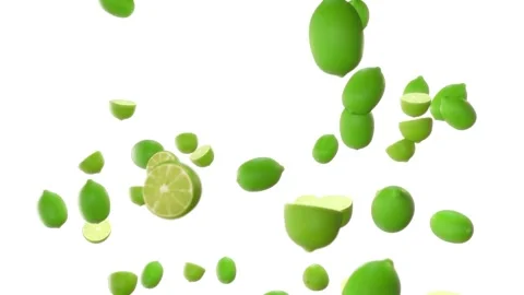 Limes are falling. White background. Healthy food. White background. Stock Footage 257629165
