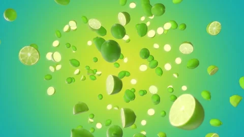 Limes are falling. White background. Healthy food. The ingredient. Stock Footage 257629179