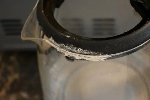 Limescale buildup on a kettle 스톡 사진