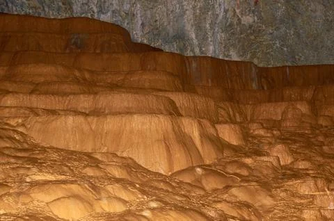 Limestone bathtubs in a cave Stock Photos