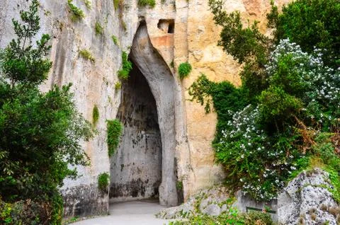 Limestone cave called ear of dionysius on sicily Stock-Fotos