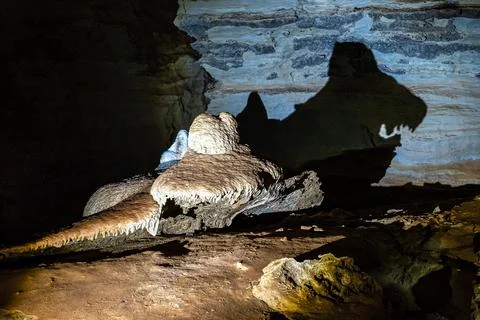 Limestone cave of stalactite and stalagmite formations, Gruta da Lapa Doce .. Stock Photos
