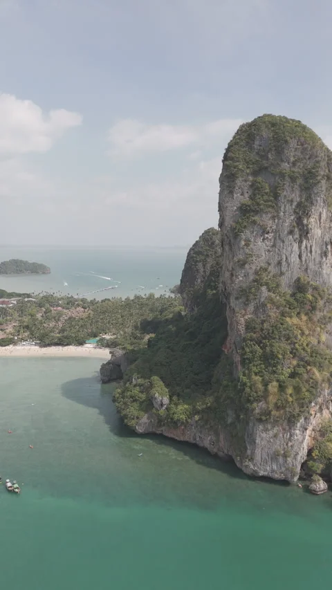 Limestone cliff overlooking West Railay beach Stock Footage 303061540