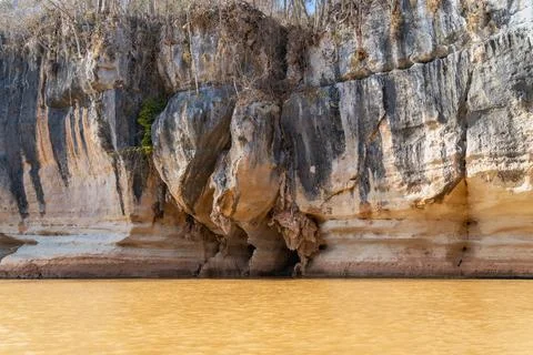 Limestone Cliffs and Vegetation Along Manambolo River, Madagascar. Foto stock