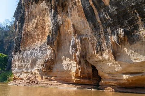 Limestone Cliffs and Vegetation Along Manambolo River, Madagascar. Stock Photos