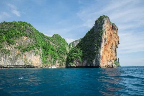 Limestone cliffs around Phi-Phi island Stock Photos