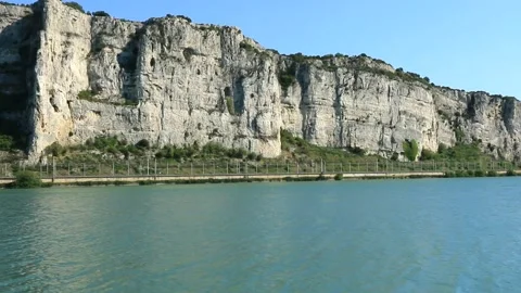 Limestone cliffs bordering the Rhone near Donzère.France. Stock Footage 202309434