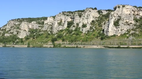Limestone cliffs bordering the Rhone near Donzère.France. Stock Footage 202311416