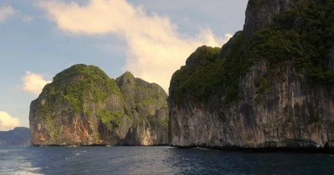 Limestone cliffs off coast of Phuket, Thailand Stock Footage 58977517