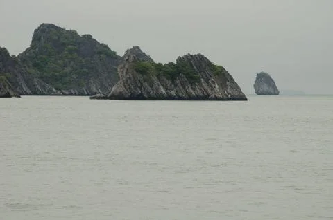 Limestone cliffs in Lan Ha Bay. Stock Photos