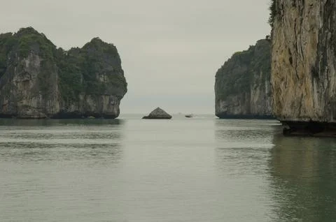 Limestone cliffs in Lan Ha Bay. Stock Photos