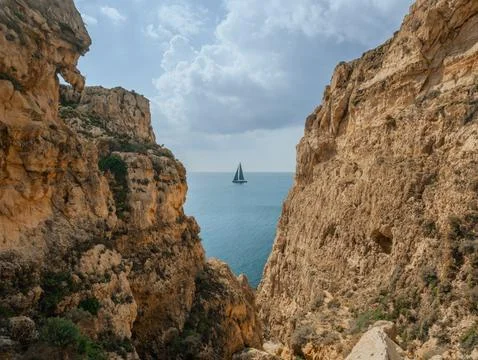 Limestone cliffs of Malta overlooking the sparkling Mediterranean Seasky Stock Photos