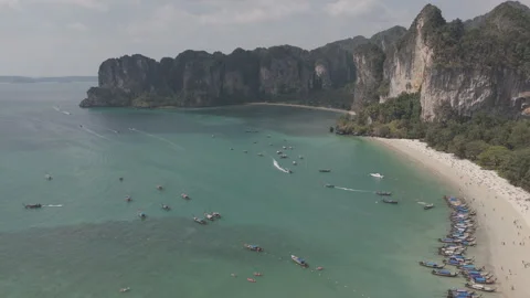 Limestone cliffs overlooking the sea at West Railay beach Stock Footage 303055688