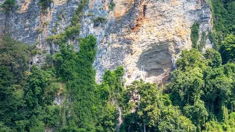 Limestone Cliffs at Pai Plong Beach Krabi Thailand aerial view Stock Photos