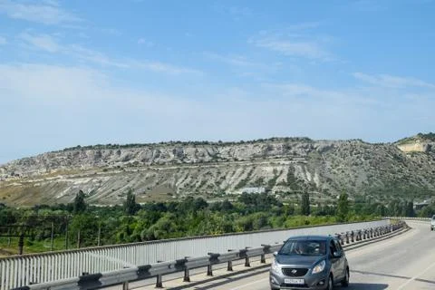 Limestone cliffs with sample of material, limestone erosion in the rocks. Stock Photos
