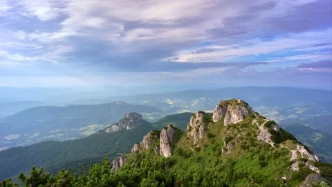 Limestone dolomite rock with grass . Mountain summer landscape in carpets. Thick Video stock 169597419