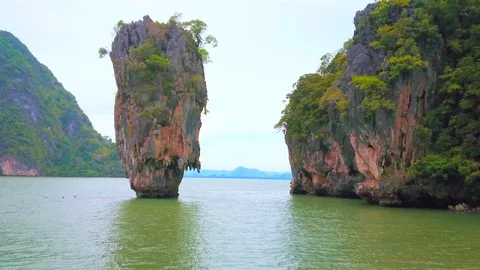 The limestone finger-like karst formation of Ko Ta Pu island, Thailand Stock Footage 112078523