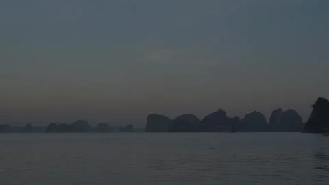 Limestone Formations Of Ha Long Bay At Twilight Stock Footage 336724157