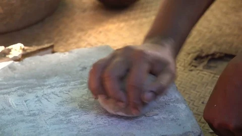 Limestone Hand Grinding Process. Close Up Stock Footage 82855485